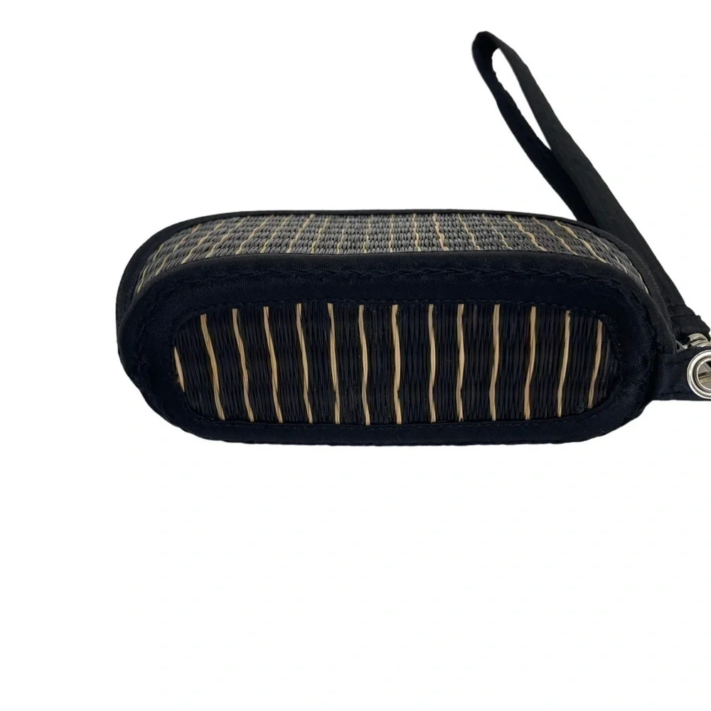 Baskets of Cambodia Woven Wristlet Make Up Bag Mini Coin Purse Black Cream OS